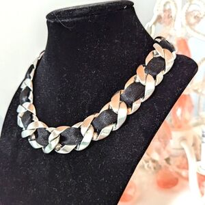 Chanel Silver tone and‎ Satin Ribbon Choker